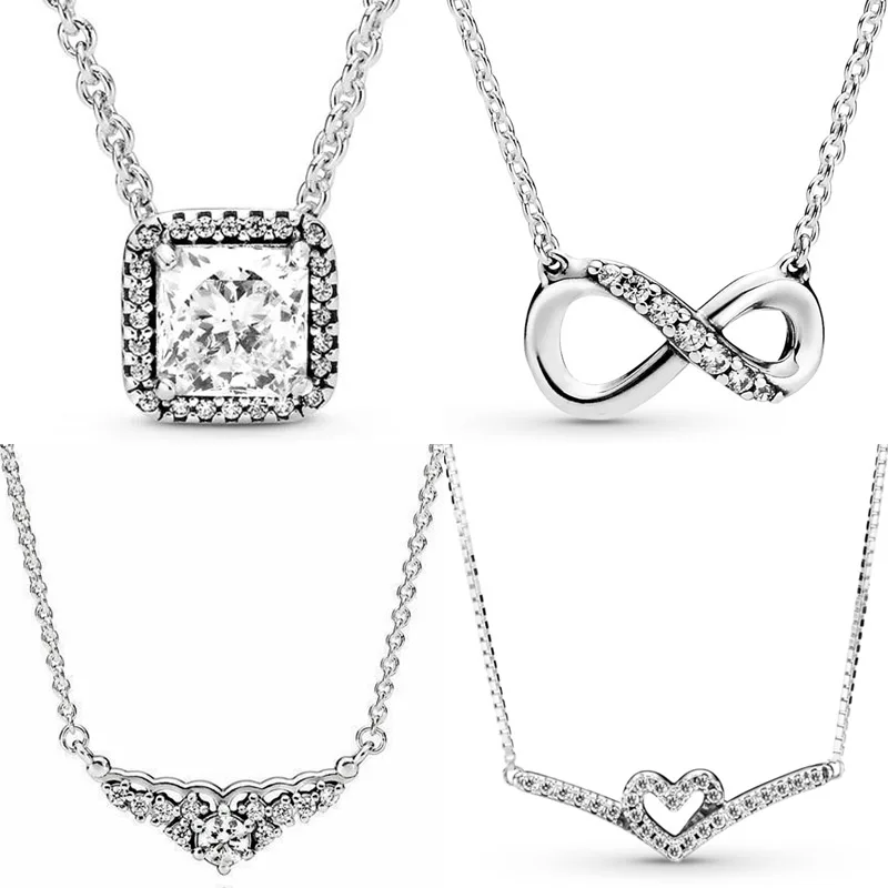 

Original 925 Sterling Silver Sparkling Infinity Heart Wishbone Collier Timeless Elegance Necklace For Popular Bead Charm Jewelry