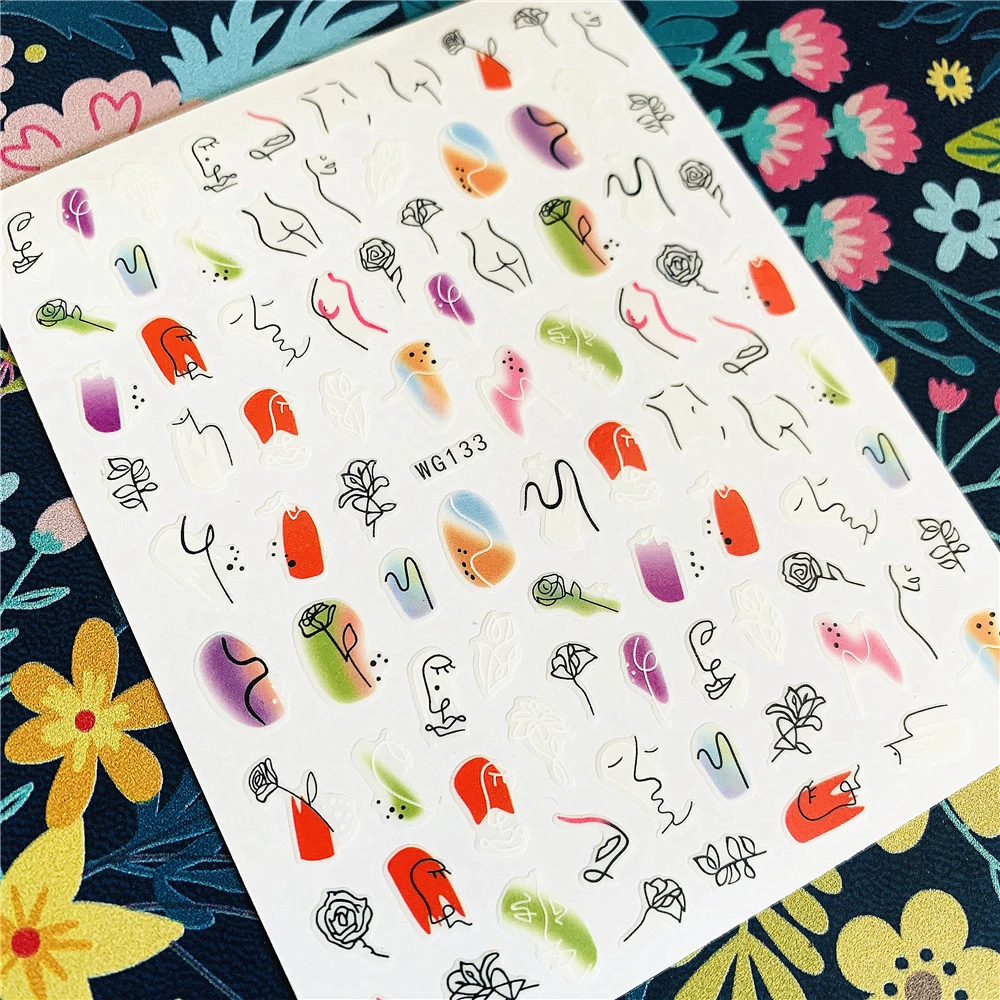 Newest WG-131-133 Abstract beauty 3d nail art sticker nail decal stamping export japan designs rhinestones decorations
