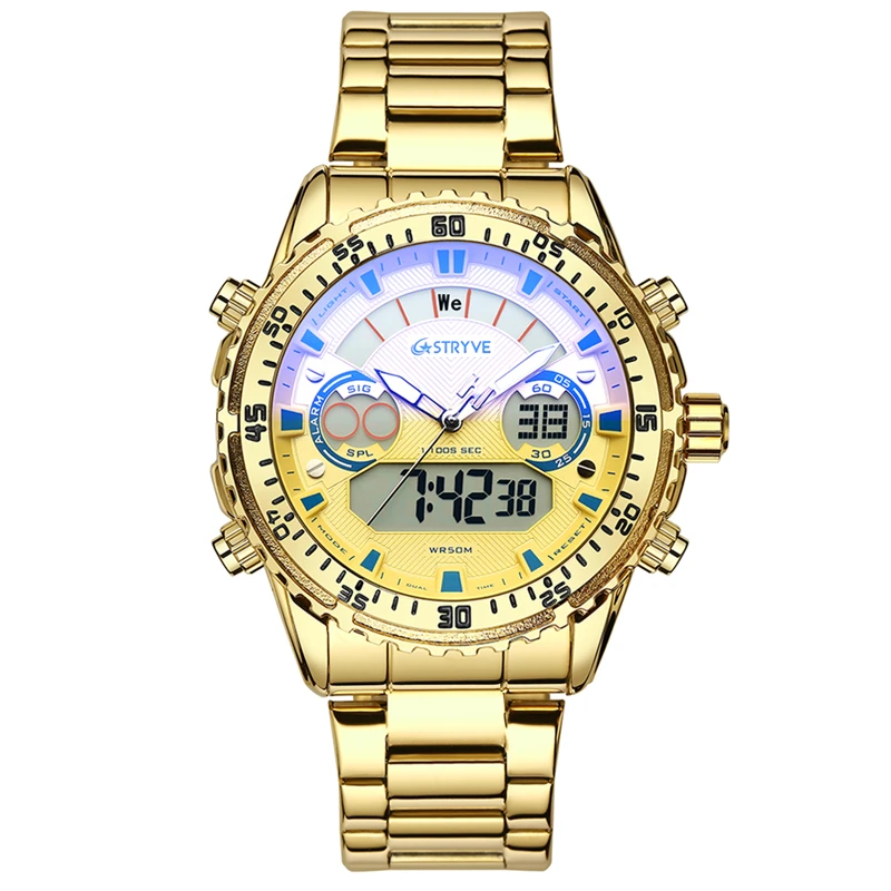 

STRYVE Sport Watch Men Waterproof Watches Digital Wristwatches Stainless Steel Diver Watch Quartz Electronic Clock Montre Homme