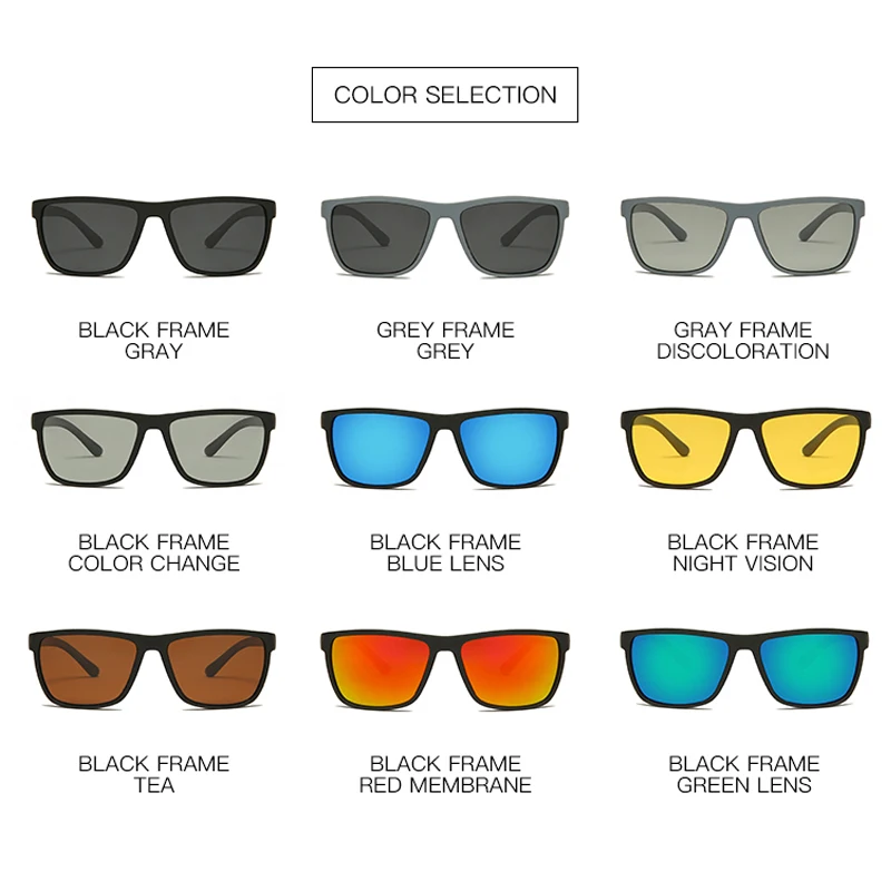 

Mens Polarized Sunglasses For Fishing Vintage Brand Designer Square Sports Sun Glasses Driver Shades Male Mirrored Eyewear UV400
