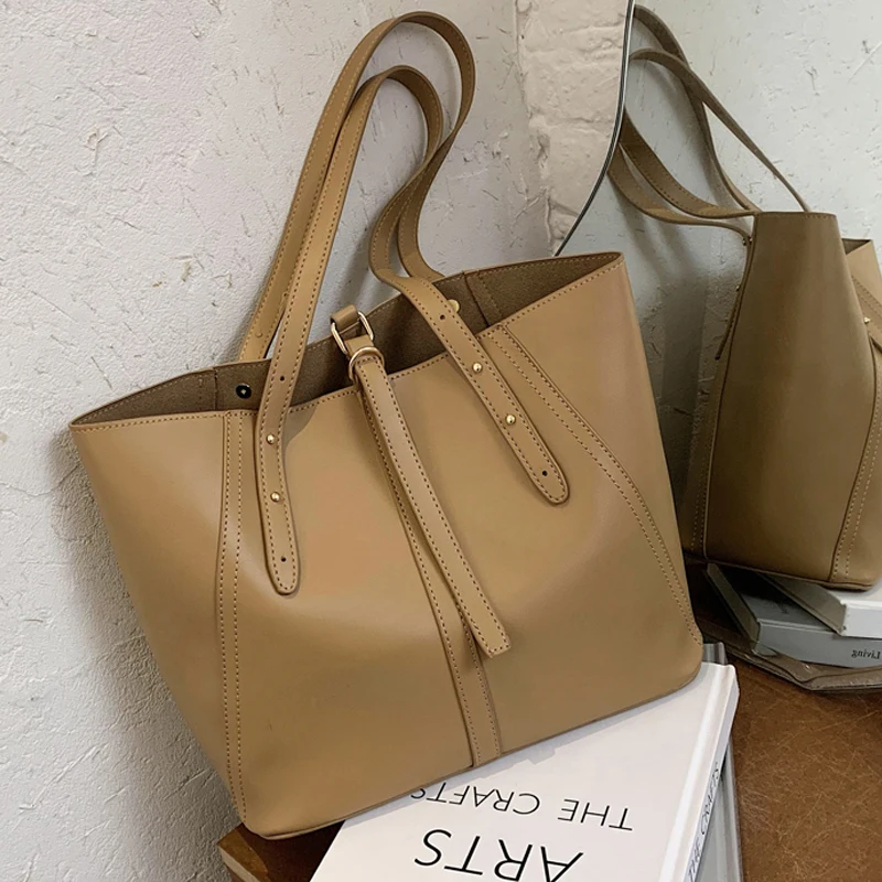 2 комплекта вместительные кожаные сумки шопперы на плечо для женщин