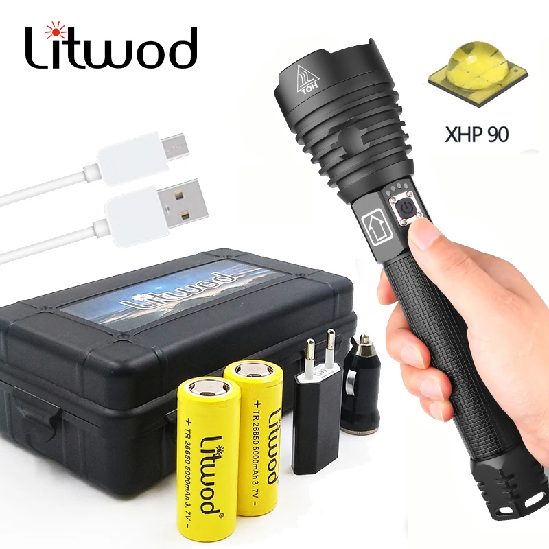 Litwod Z90 XHP90 флэш светильник Мощный светодиодный тактический фонарь для кемпинга