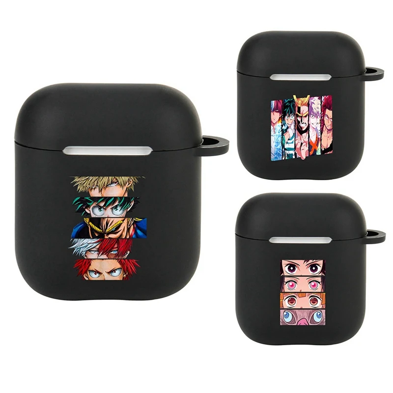 Чехол для наушников с рисунком аниме Моя геройская Академия черный чехол Airpods 1/2