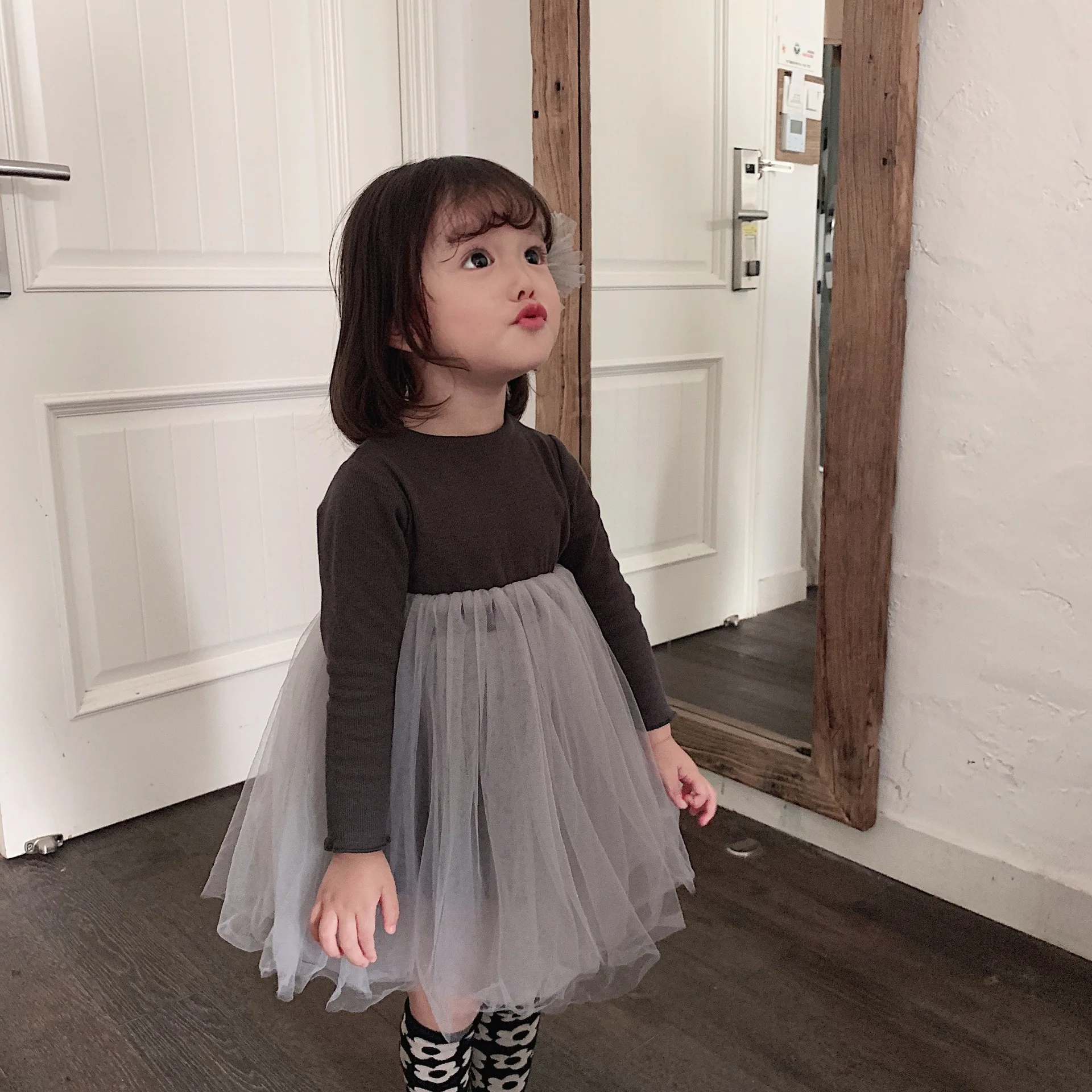 Autumn cute baby girls fashion mesh patchwork princess dress kids long sleeve Ball Gown children party dresses | Детская одежда и