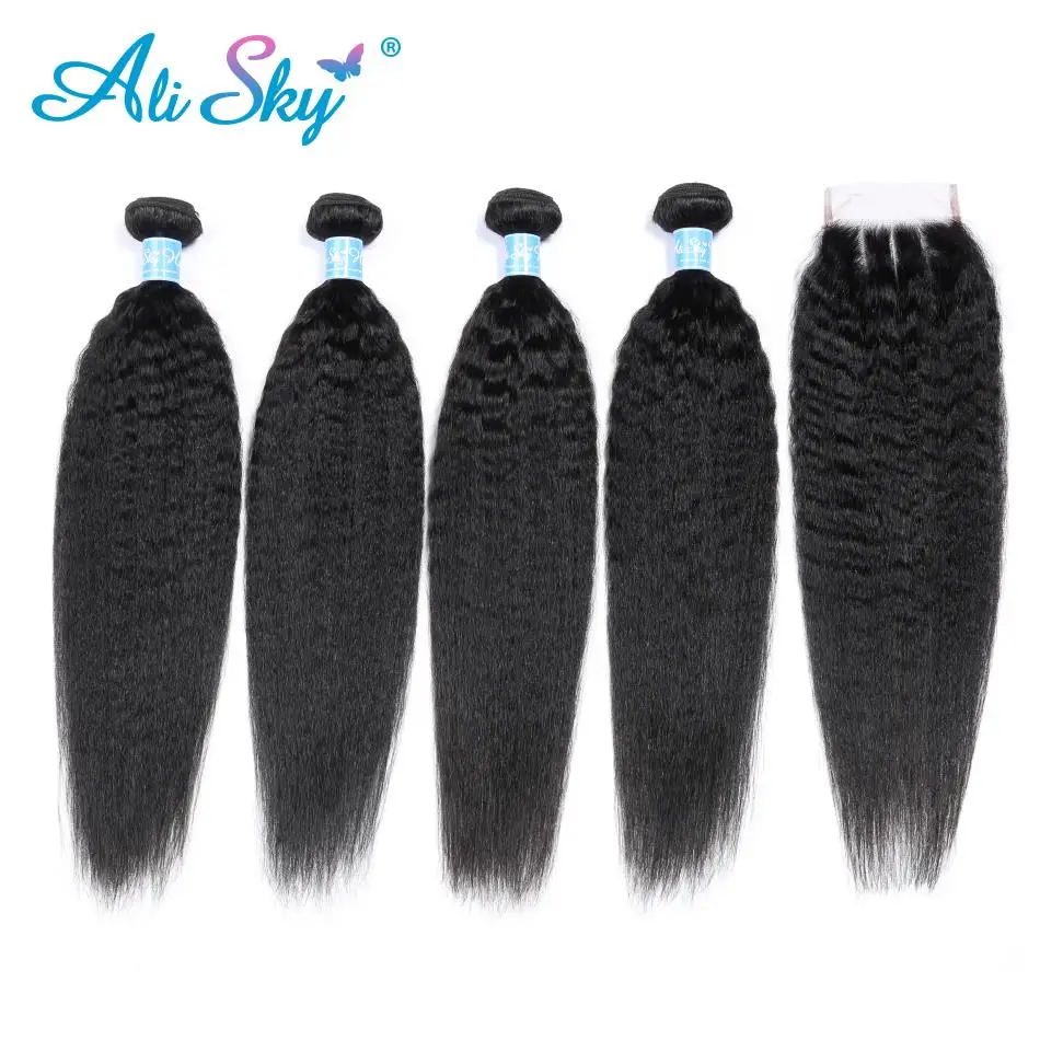 Alisky, перуанские кудрявые прямые пряди, 5*5, человеческие волосы Remy для наращивания, волосы, 3 пряди, волосы с застежкой