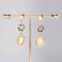 2021 fashion long symmetrical metal cool earrings for women retro geometric baroque pearl shell earrings