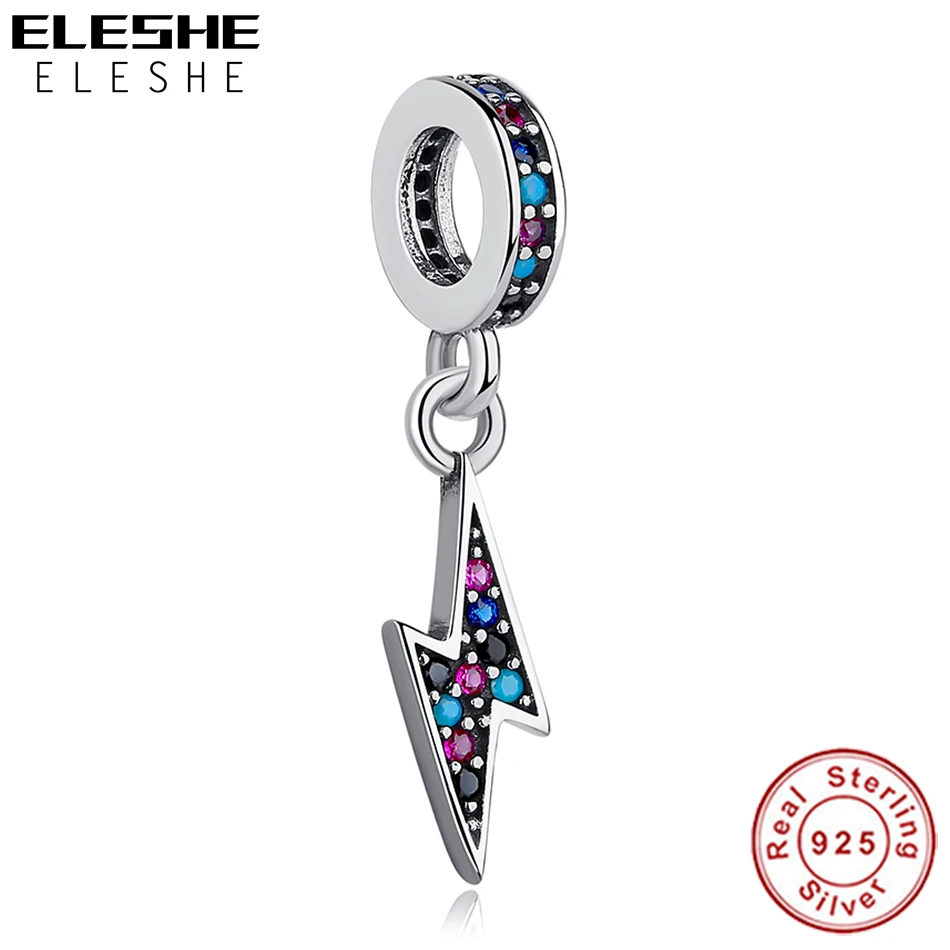 ELESHE Trendy 925 Sterling Silver Lightning Dangle Charm Crystal CZ Bead Fit Original Bracelets & Bangles for Wemen DIY Jewelry images - 6