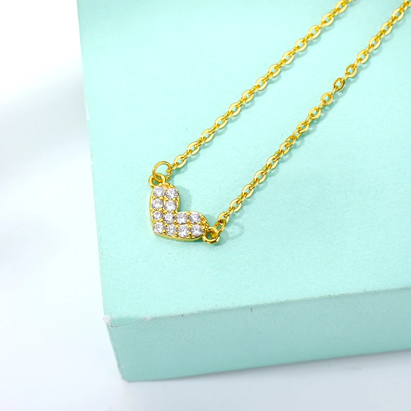 

Zircon Love Heart Necklace For Women Girl Gold Chain Choker Female Neck Pendant Necklaces Fashion Jewelry Gift 2020 Bijoux Femme