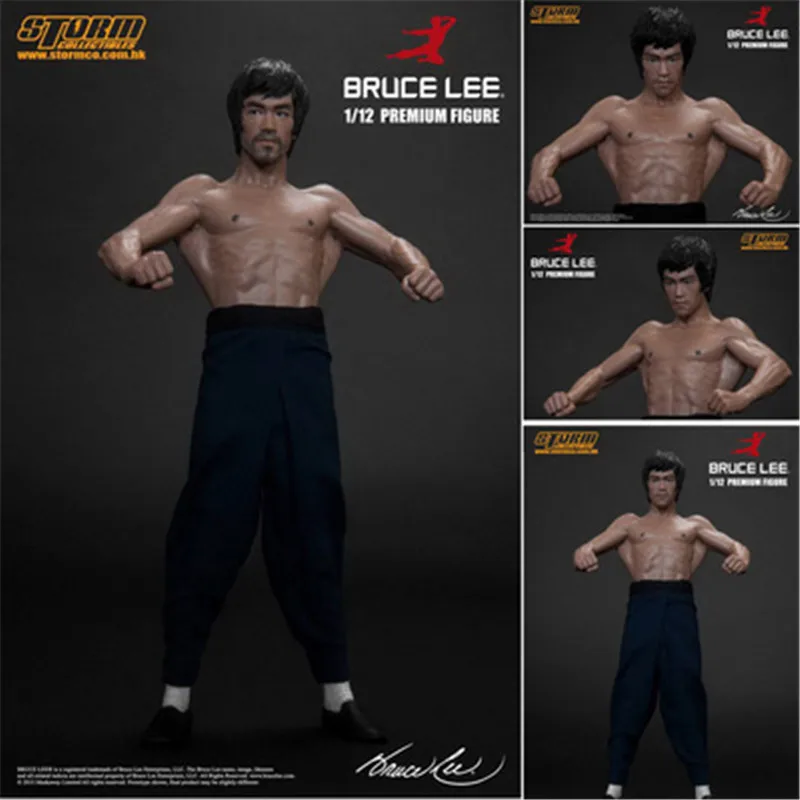 

New Bruce Lee Bat Muscle Full Body Statue Real Clothes Interchangeable Head Double Head Figure PVC Action Collectible Model 20cm