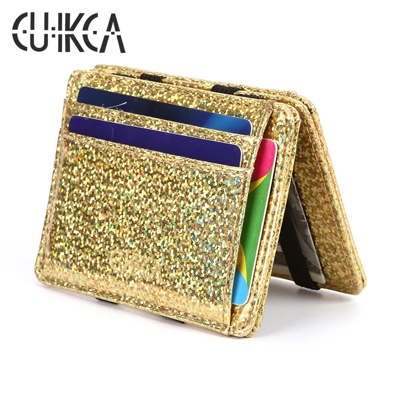 

CUIKCA, унисекс, волшебный кошелек, тонкий мини-кошелек, 5 цветов, волшебный зажим для денег, блестящий кошелек из искусственной кожи, ID футляры ...