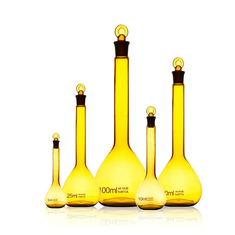 Glass Volumetric Flask Brown Container Bottle Amber With Plug 1 2 5 10 20 25 50 100mL Grade A Quality / PK | Канцтовары для офиса