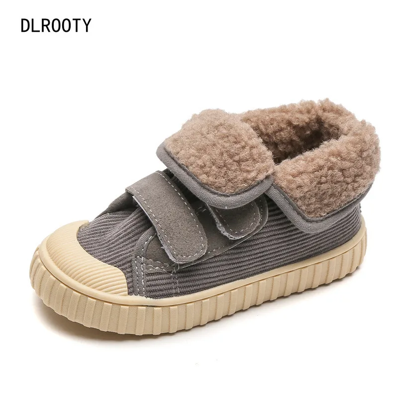 Kids Cotton-padded Shoes Winter Children Flats Warm Boy Girl Casual Shoes Short Plush Baby Fashion Hook & Loop