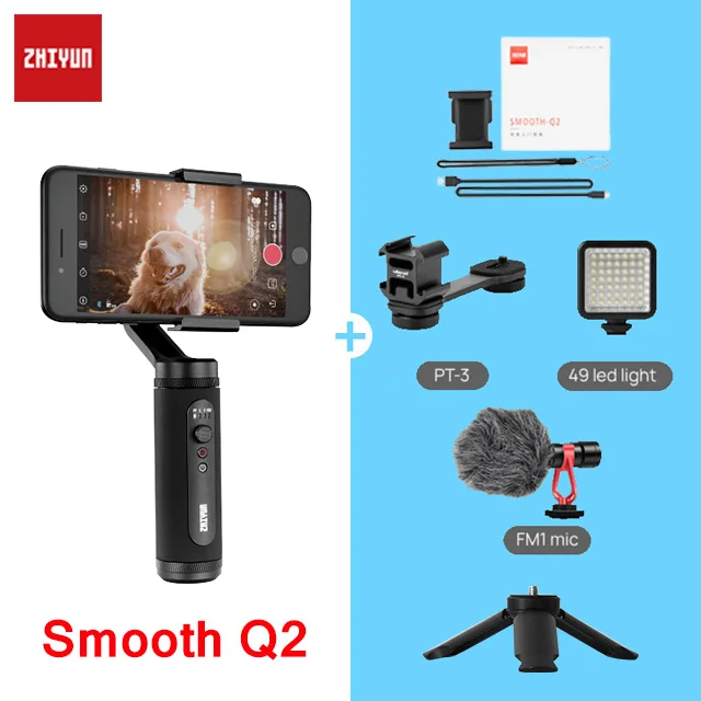 ZHIYUN Smooth 4 Q2 смартфон ручной 3 оси Gimbal стабилизатор Экшн камера Steadicam для телефона Gopro SJCAM pk DJI OSMO Карманный - Цвет: Q2 w led mic mou ad