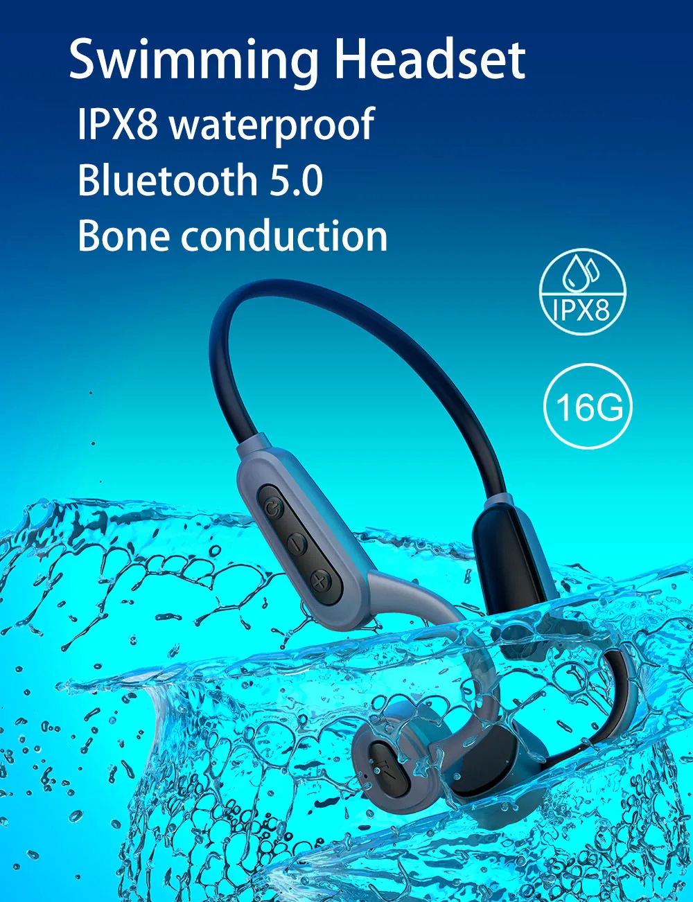 003 Водонепроницаемый IPX8 Беспроводной MP3 плеер для дайвинга плавания серфинга 16 ГБ