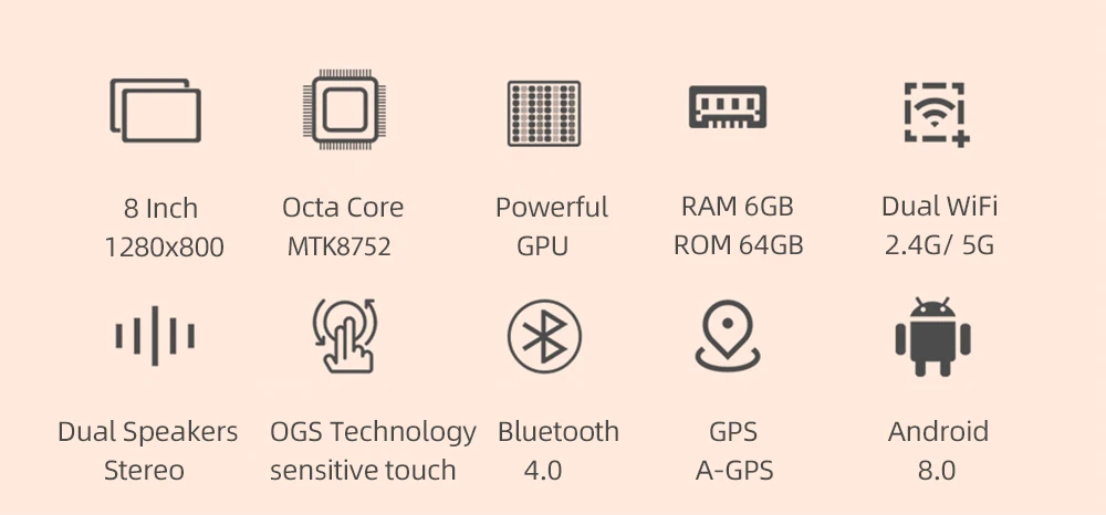 8-дюймовый планшетный ПК с системой андроида и 8,0 octa core 6 ГБ+ 64 Гб 4 аппарат не привязан к оператору сотовой связи фаблет на две сим карты 2,4G/5G WI-FI 1280*800 ips Планшеты 10"