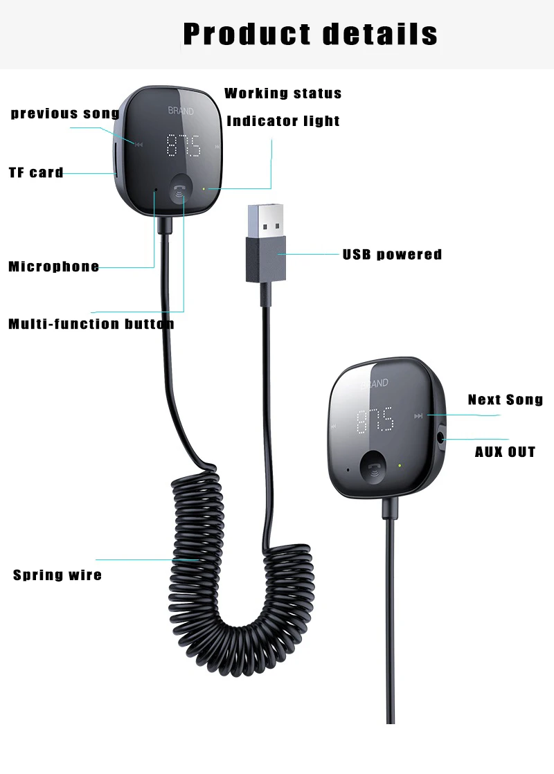 2021 Bluetooth 5.0 Car MP3 Player FM Transmitter Handsfree AUX Wireless Kit Modulator Support TF Card Music Playback | Электроника