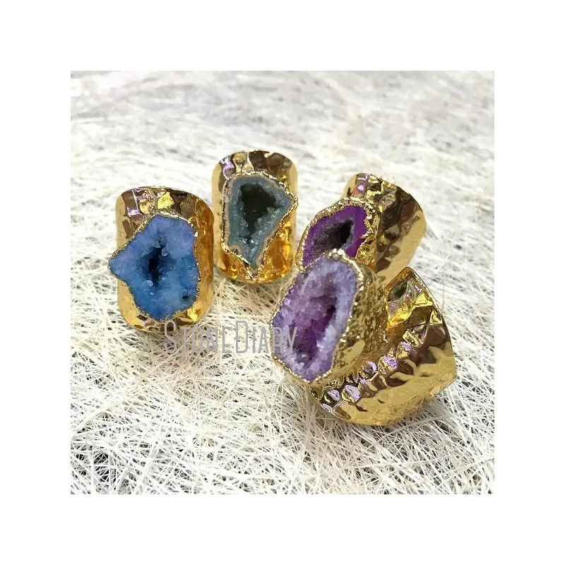 RM337 5 шт. позолоченное кольцо свободной формы случайный цвет Агаты Жеода другая