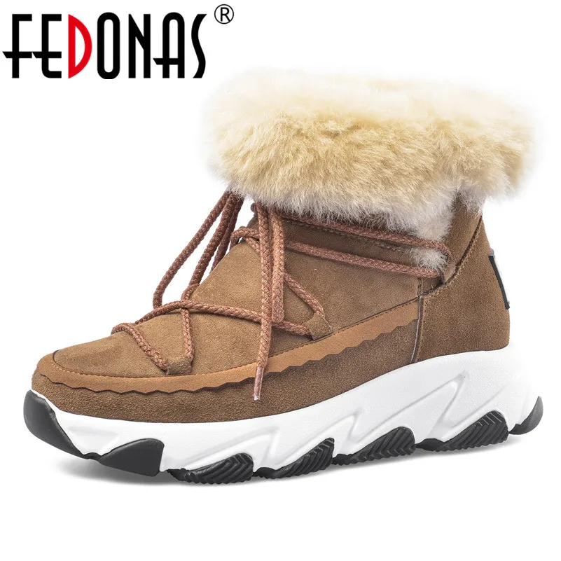 Женские ботильоны с плюшем FEDONAS черные утепленные на платформе перекрестной