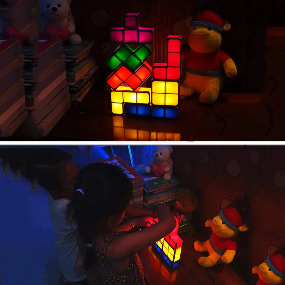 DIY Tetris светильник-головоломка Штабелируемый светодиодный настольный светильник