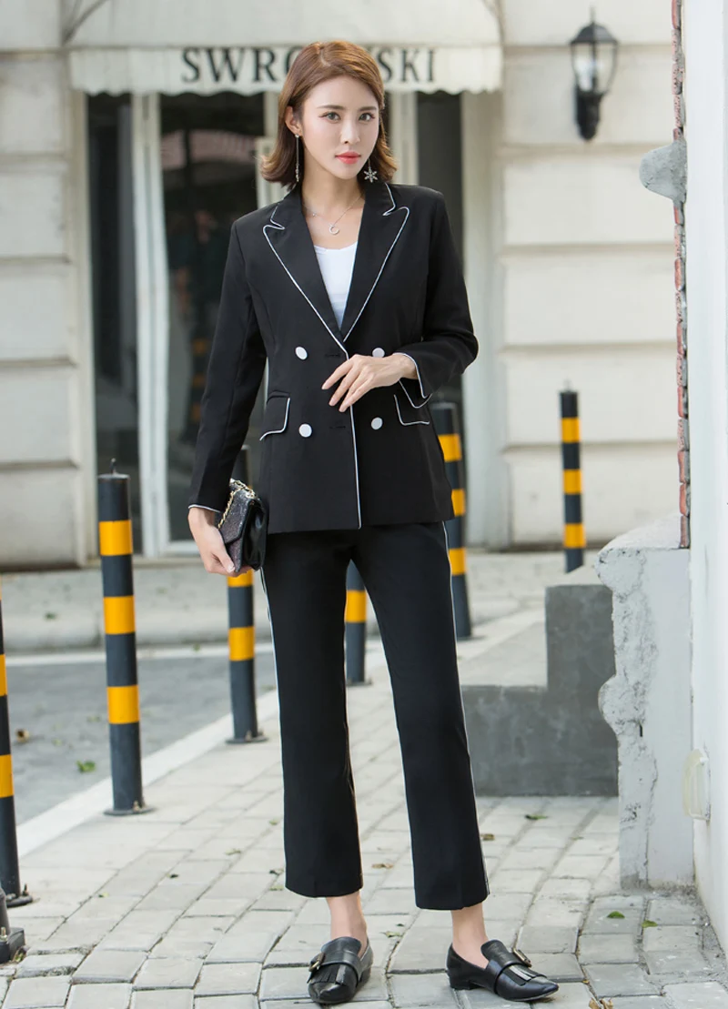 Женский офисный брючный костюм Mozuleva черный пиджак и брюки до щиколотки с высокой
