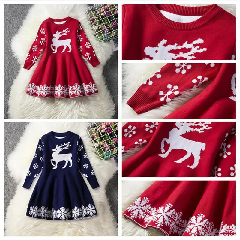 

Детское зимнее вязаное платье для девочек, с длинным рукавом и цветами, От 3 до 8 лет, 2021