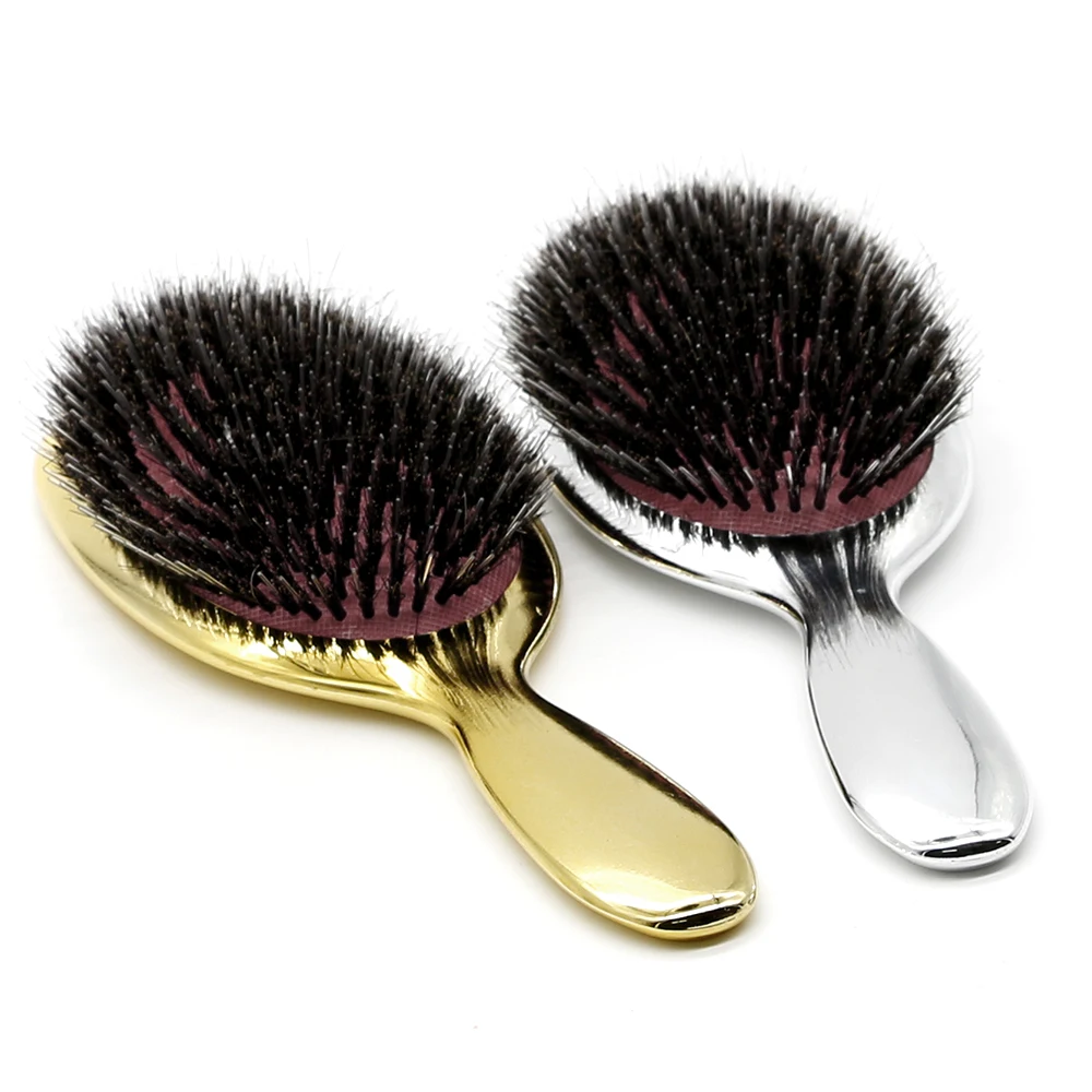 

Luxury Gold And Silver Color Boar Bristle Paddle Hair Brush Massage Comb Oval Hair Brush Anti Static Hair Comb Hairdressing Tool