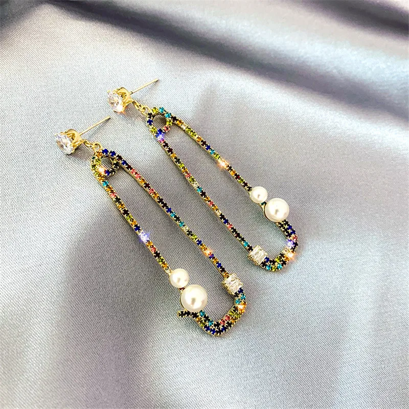 FYUAN, простые геометрические жемчужные Висячие серьги для женщин, Bijoux, серебряный цвет, на булавке, хрустальные висячие серьги, массивные серьги, ювелирное изделие