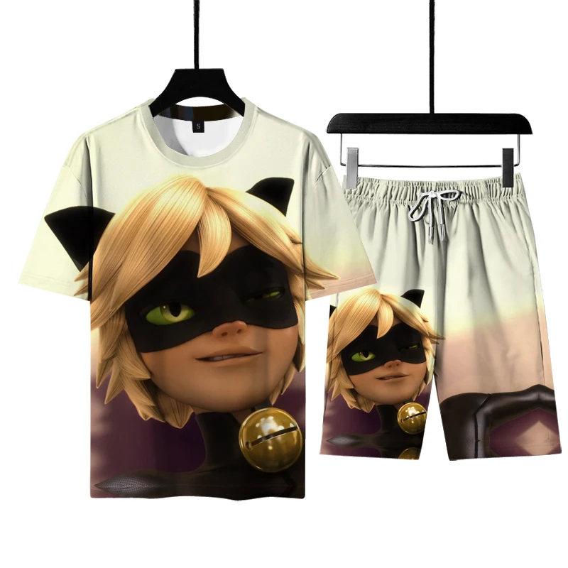 

Summer Couples Comfortable Breathable Short-sleeved Suit Five-point Pants Shorts Plus Size Loose Beach Fashion Anime Casual Suit