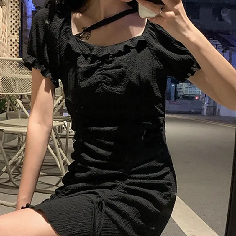 

2021 Ruffle fried Street skirt, one line collar, super slim, summer new fishtail dress, student short