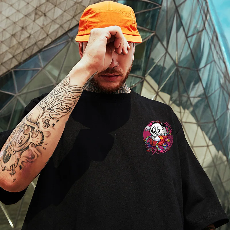 ZAZOMDE Hip Hop Men Harajuku Streetwear T-shirt Fashion Loose Men Student Print Short-sleeved Tee Letter Panda Round Neck Tshirt