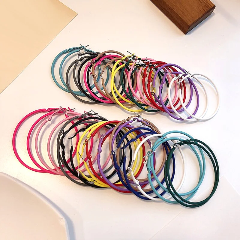 New Trendy 60mm Large Hoop Earrings Neon Color Painted Big Circle Earring Oversized Loop For Women Brincos Gifts | Украшения и