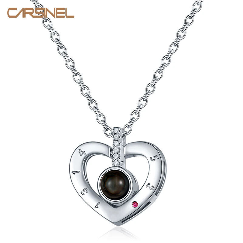 CARSINEL в форме сердца I love you 100 языковое проекционное ожерелье розовое золото и серебро Романтическая любовь памяти ожерелье ювелирные изделия