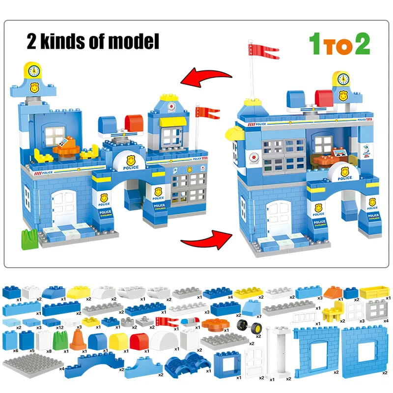 

137pcs City Police Station Car for Duploed BIG Large Particle Model Building Blocks Figures Brick Education Toys for Children