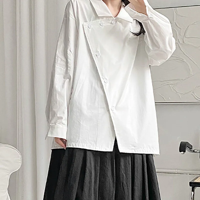 

SHENGPALAE Simple Solid Color Blouse Women's Autumn 2021 New Laple Loose Single Breasted Long Sleeve Shirt Female Fashion 5E3322