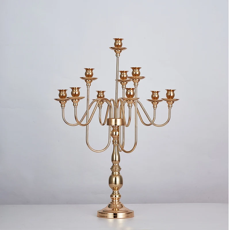 Канделябр с 10 насадками Золотой металлический подсвечник центральный свадебный