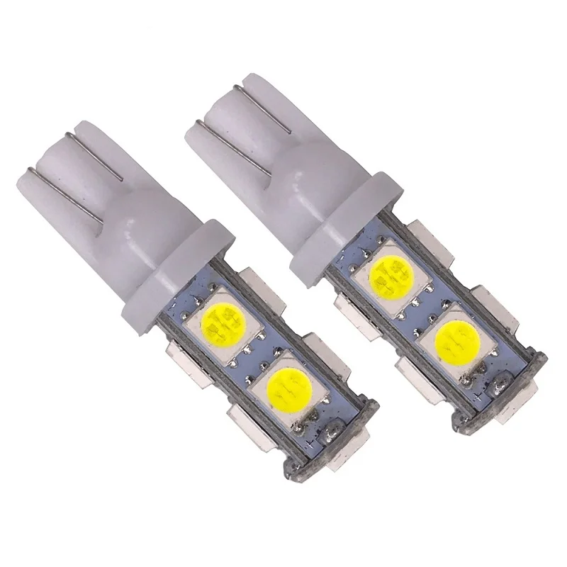 Фото Yiastar 100x светодиодный T10 W5W светодиодный ные лампы 9SMD 5050 W5W T10 светодиодный белые автомобильные клиновые габаритные огни W5W 194 168 светодиодный лампы для салона №2
