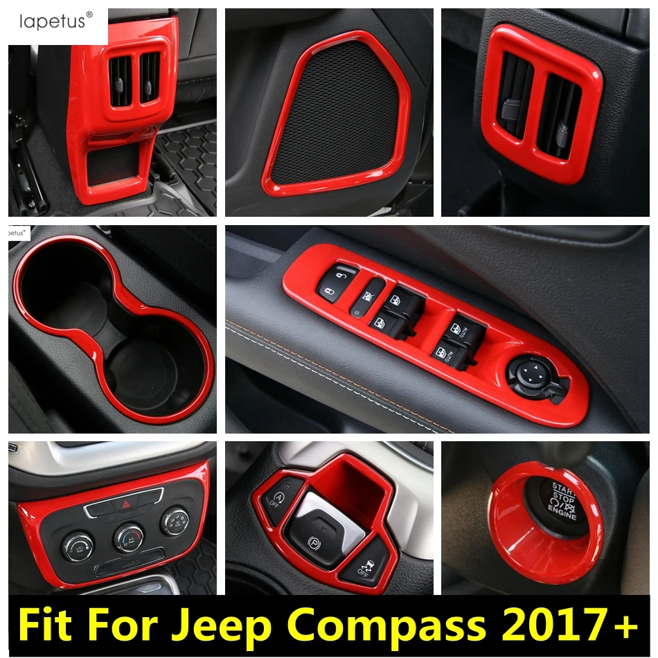 

For Jeep Compass 2017 - 2021 Dashboard Air AC Vent Speaker Cup Holder Reading Light Decor Cover Trim Red Interior Accessories