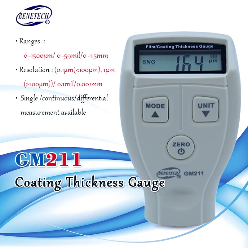 0 1500um Высокоточный толщиномер покрытия Магнитный/Немагнитный автомобильный