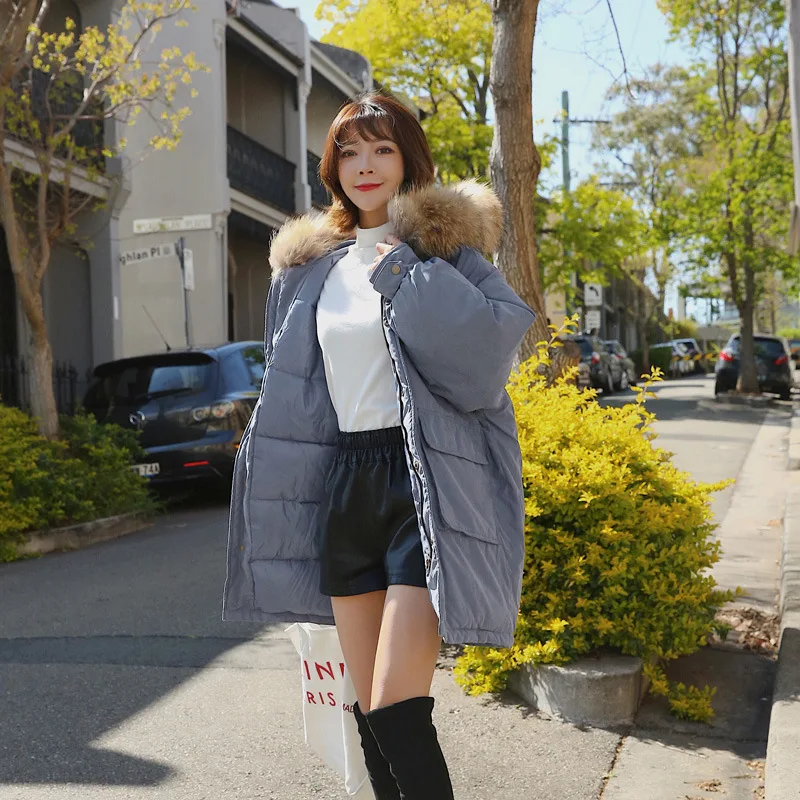 

2019 Women Winter Long Down Jacket Casual Fur Collar Hooded Jacket Warm Thick Long Hiking Jactet Women oat Plus Size