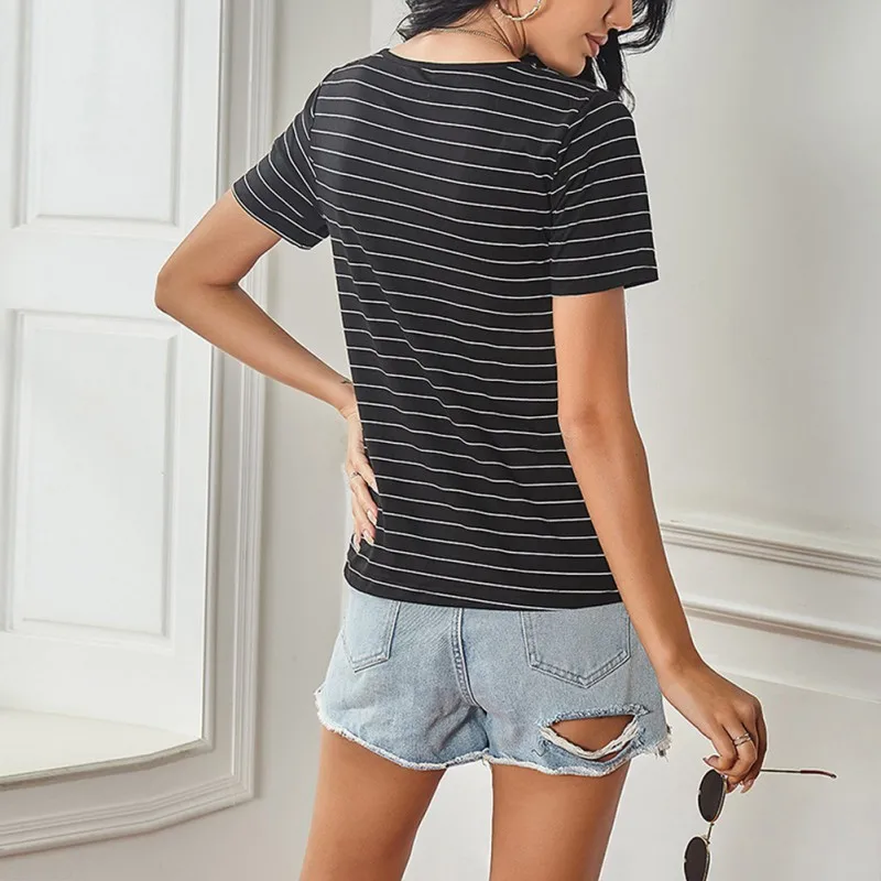 

Summer Striped T-shirt Women Casual O-neck Short Sleeve Tees Tops