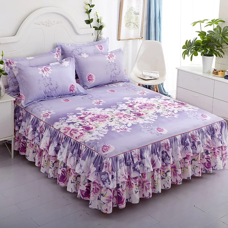 

3pcs/Set Bed Skirt Non-Slip Household Bedspread Fitted Sheet Mattress Cover Full Twin Queen King Size Bedsheets With Pillowcases