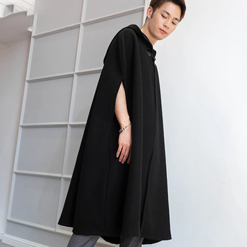 

Hooded Cloak Coat Long Paragraph Over The Knee Japan and South Korea Fashion Retro Sleeveless Autumn and Winter Tide Male Wizard