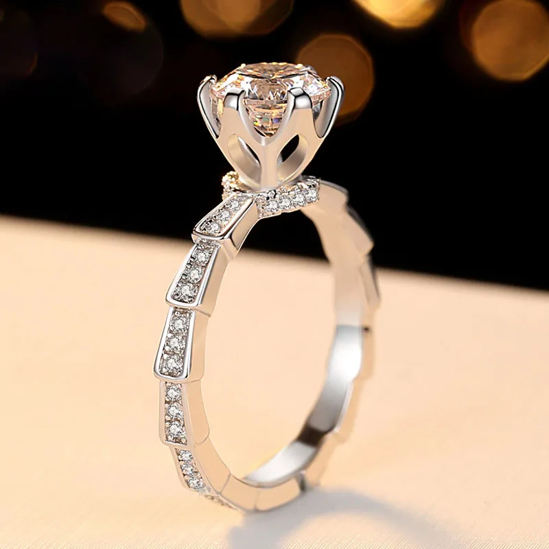 1ct блестящее CZ Кольцо для женщин Lover AAA 6 5 мм циркониевое каменное зубчатое кольцо