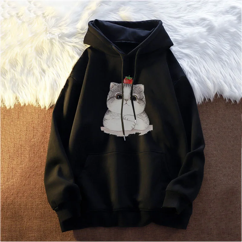 

Man Hoodies Japan Catbear Oversize Men Clothing Pullover Warm Harajuku Hoody for Men Street Fashion Punk Mens Hooded Sweatshirt