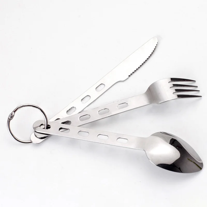 

3Pcs Camping Cutlery Portable Cooking Utensils Set Hanging Fork Spoon Cutter With Key Ring for Outdoor Camping Picnics