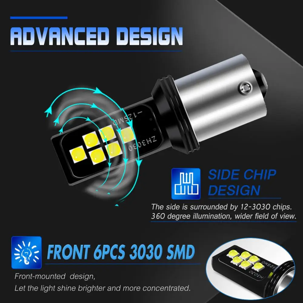 2 шт. Автомобильные светодиодные лампы P21W 1156 BA15S 1157 Bay15d 7440 w21w 3030 12SMD | Автомобили и