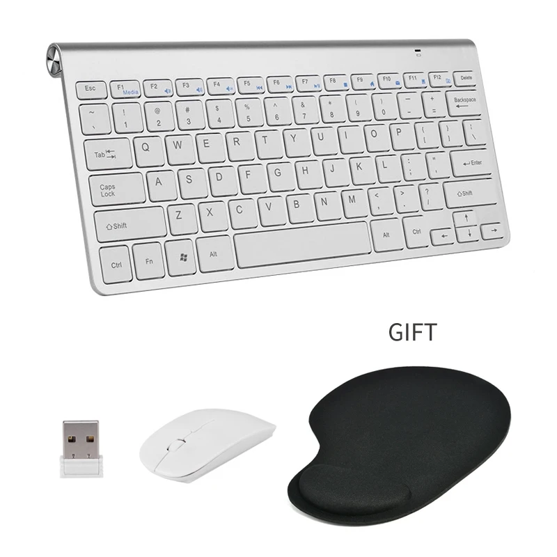 Silver KeyboardMouse Портативная беспроводная клавиатура Klavye для Mac, ноутбук, tv box, 2,4G, мини-клавиатура, мышь, набор, офисные принадлежности для IOS, Android, Win 7 10 - Цвет: Silver KeyboardMouse