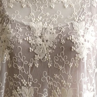 beautiful 135cm width 1mlot 3d embroidered beigewhite lace fabric soft net fabric sewing curtain diy craft accessory x645
