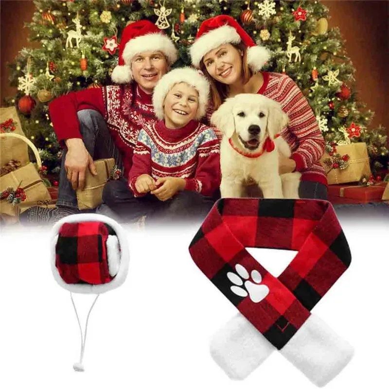 Женская одежда Рождественский набивной шарф и шапка для собаки комплект одежды