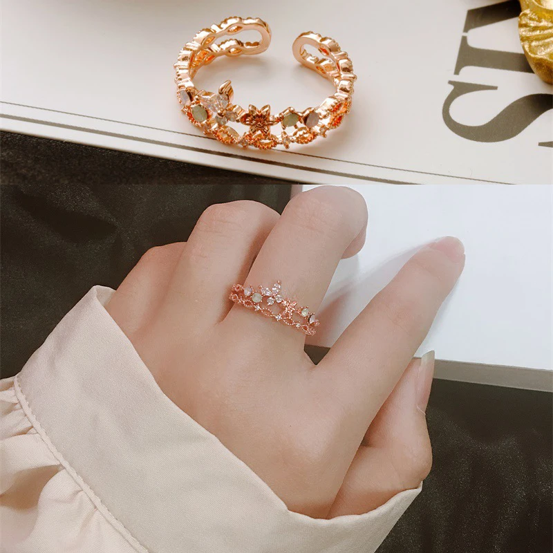 

New Trendy Creative Butterfly Flowers Finger Wedding Rings for Women Rose Gold Colour Glamour Adjustable Opening Ring Jewelry